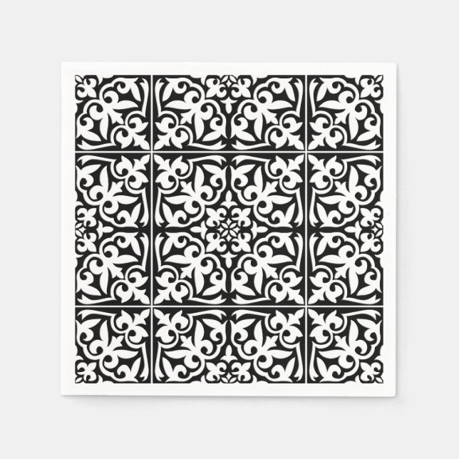 marockansk ruta - svart med vit bakgrund pappersservett (Framsidan)