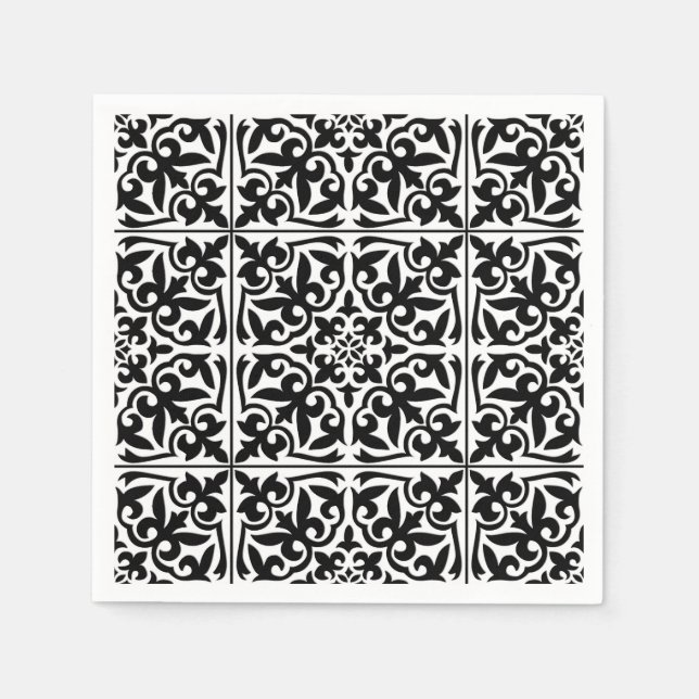 marockansk ruta - vit med svart bakgrund pappersservett (Framsidan)