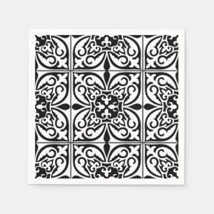 marockansk ruta - vit med svart bakgrund pappersservett