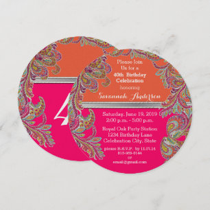 Marockansk tangerine- & för shock rosa 40th inbjudningar