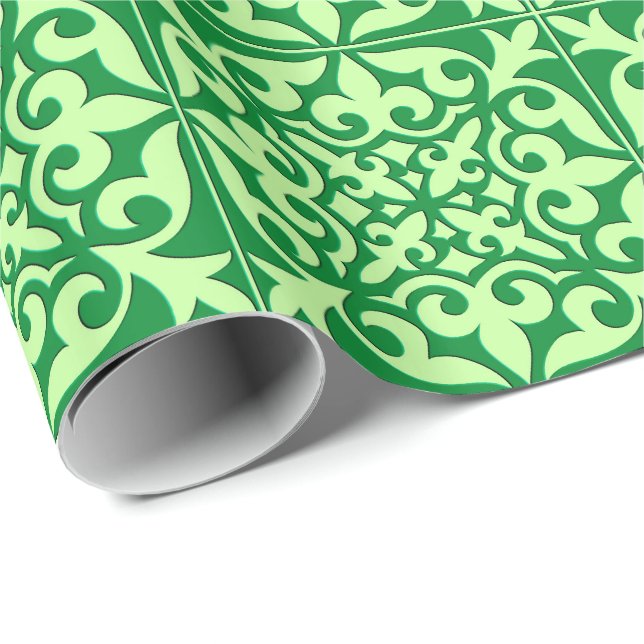 marockansk tegelsten - emerald och ljust grönt presentpapper (Rullad Hörn)