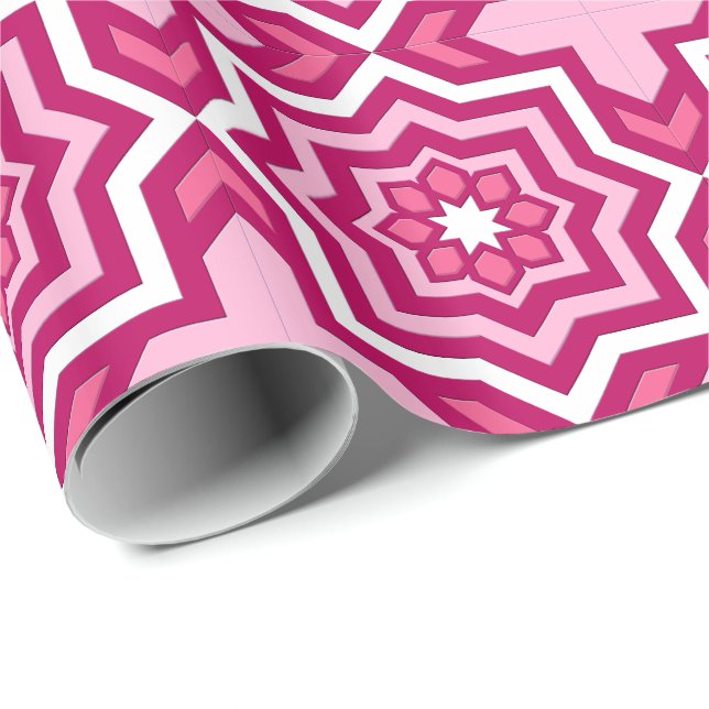 marockansk tile, Fuchsia, Pastel Rosa and White Presentpapper (Rullad Hörn)