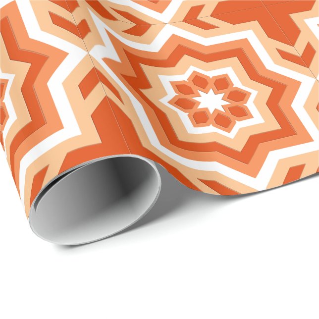 marockansk tile, mandarin-Orange och lätt Orange Presentpapper (Rullad Hörn)