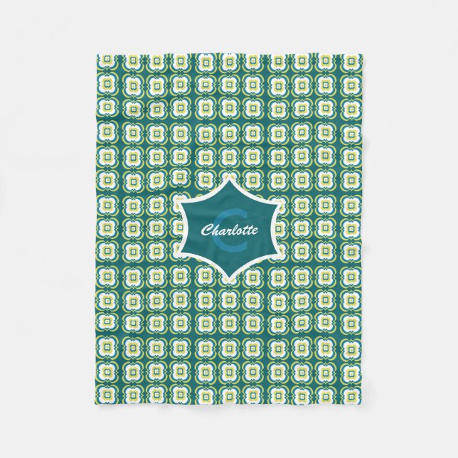marockansk tile Mönster teal Mix Mönster Monogram Fleecefilt (Framsidan)