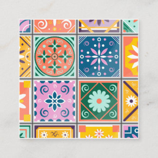 Marockansk Tile Wall Art | Blue & Gult Zellij Fyrkantigt Visitkort