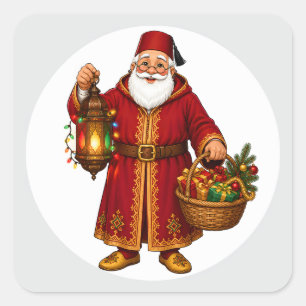 Marockansk tomte med lykta-ornament fyrkantigt klistermärke
