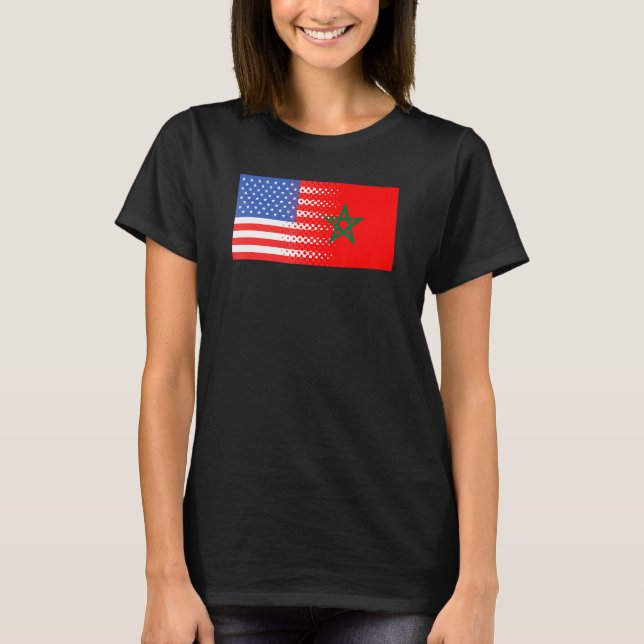 Marockanska amerikanska Flagga Marocko USA T Shirt (Framsida)