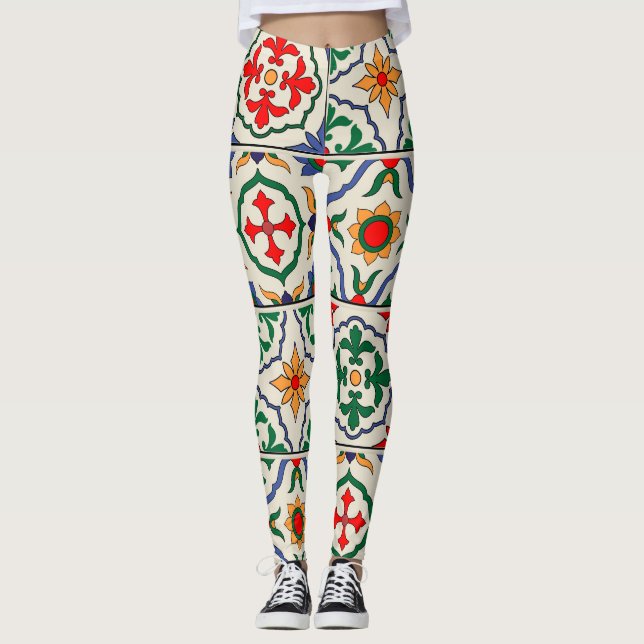 Marockanska brickor: Färgfull sjölös Mönster. Leggings (Framsida)
