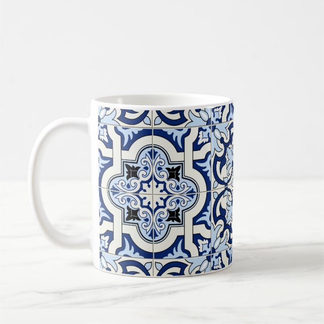 Marockanska brickor: Gorgöst blått Mönster. Kaffemugg (Vänster)