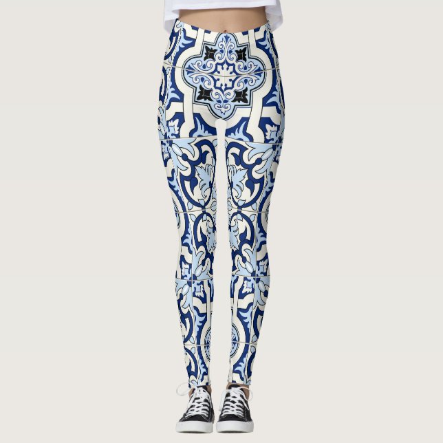 Marockanska brickor: Gorgöst blått Mönster. Leggings (Framsida)
