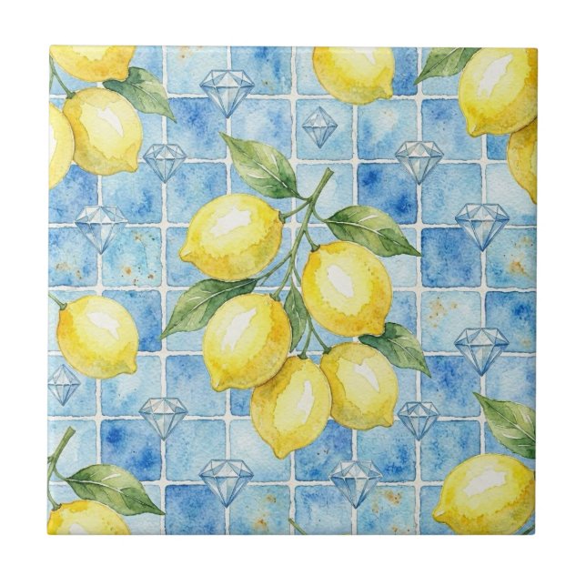 Marockanska Medelhavs Citronor och Diamanter Kakelplatta (Framsidan)