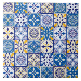 Marockanska Mönster i Blue Gult Cream Teal White Kakelplatta