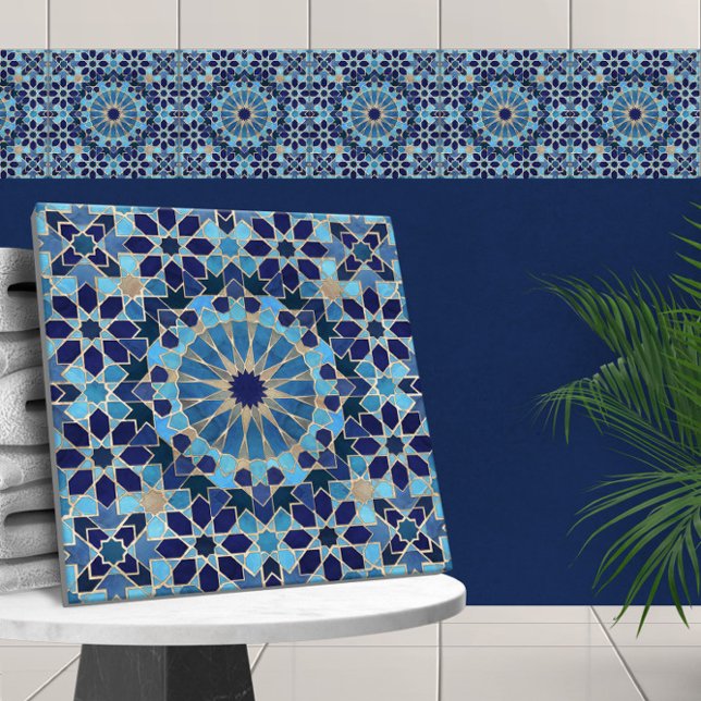 Marockanska Mosaic Blues och guld Kakelplatta (Skapare uppladdad)