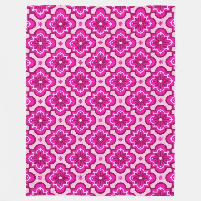 Marockanska plattan mönster - Fuchsia Rosa Fleecefilt (Framsidan)