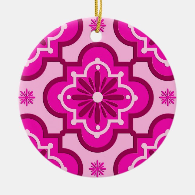Marockanska plattan mönster - Fuchsia Rosa Julgransprydnad Keramik (Framsidan)