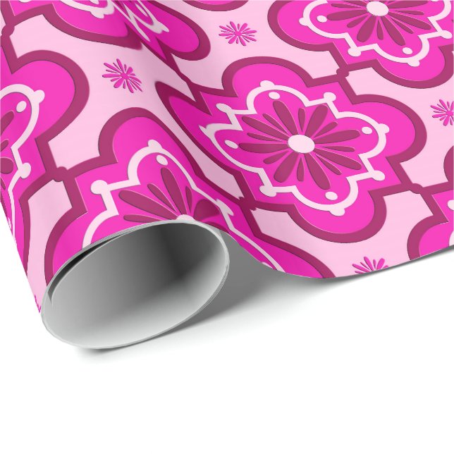 Marockanska plattan mönster - Fuchsia Rosa Presentpapper (Rullad Hörn)
