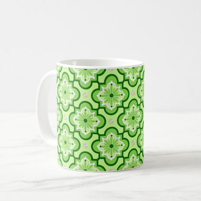 Marockanska plattan mönster - Grön kalk Kaffemugg (Framsida vänster)