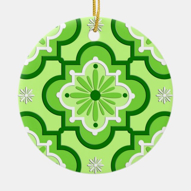 Marockanska plattan mönster - Lime Green Julgransprydnad Keramik (Framsidan)
