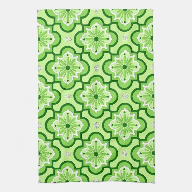 Marockanska plattan mönster - Lime Green Kökshandduk (Vertikal)