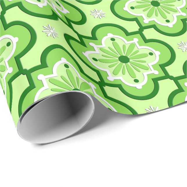 Marockanska plattan mönster - Lime Green Presentpapper (Rullad Hörn)
