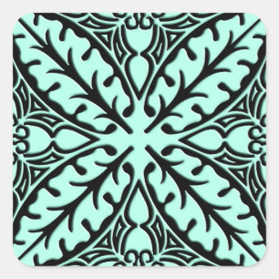 marockanska plattor - akvblått och svart fyrkantigt klistermärke