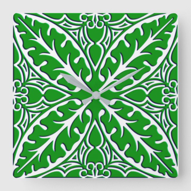 marockanska plattor - emerald grönt och vit fyrkantig klocka (Framsida)