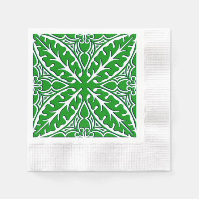 marockanska plattor - emerald grönt och vit pappersservett (Framsidan)
