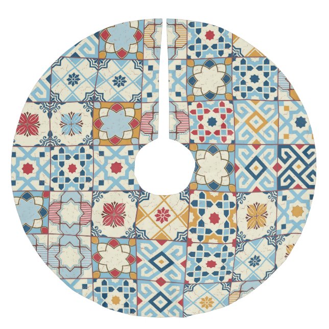 Marockanska plattor, färglösa, sömlösa mönster. julgransmatta borstad polyester (Framsidan)