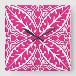 marockanska plattor - fuchsisk rosa och vit fyrkantig klocka