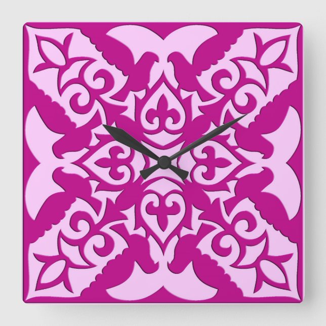 Marockanska plattor - magenta och rosa fyrkantig klocka (Framsida)