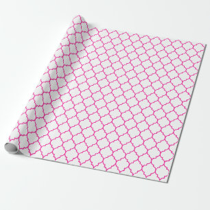 Marockanska Quatrefoil shock rosa på vit Presentpapper