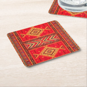 Marockanska soluppgången: Geometric Boho Elegance Underlägg Papper Kvadrat