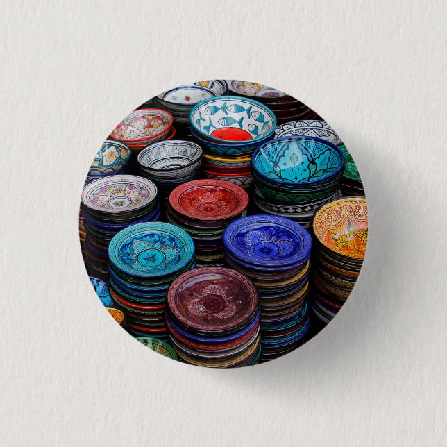 Marockanska Tallrikar på marknaden Knapp (Framsida)