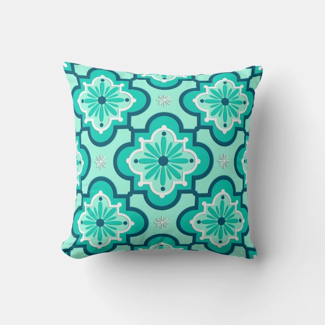 Marockanska Tile Mönster, Aqua och Turquise Kudde (Framsida)