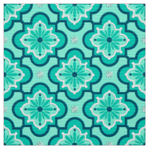 Marockanska Tile Mönster, Aqua och Turquise Tyg