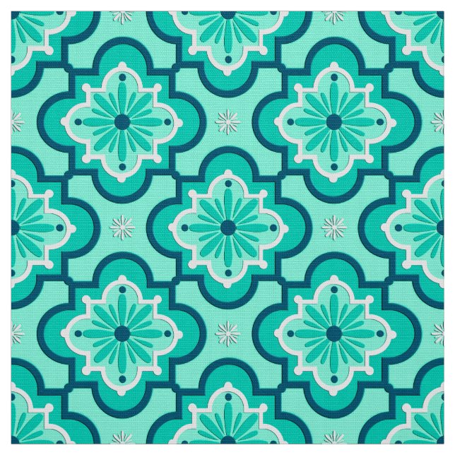 Marockanska Tile Mönster, Aqua och Turquise Tyg (Provkarta)