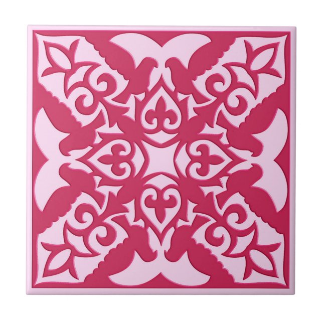 Marockanska Tile Mönster, Fuchsia och Pastel Rosa Kakelplatta (Framsidan)