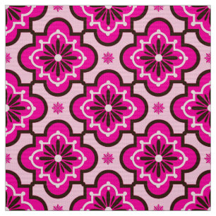 Marockanska Tile Mönster, Fuchsia Rosa och svart Tyg