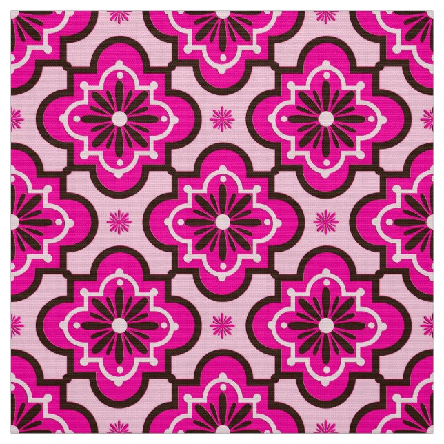 Marockanska Tile Mönster, Fuchsia Rosa och svart Tyg (Provkarta)
