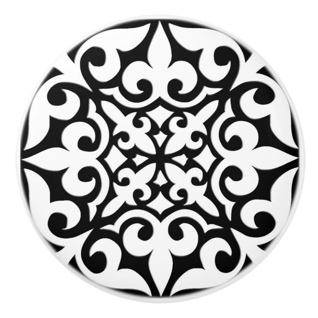 Marockanskt belägga med tegel - vit med svart knopp (Framsidan)