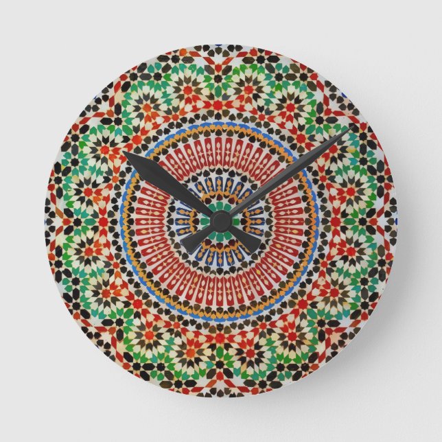 Marockanskt geometriskt mönster  rund klocka (Framsida)