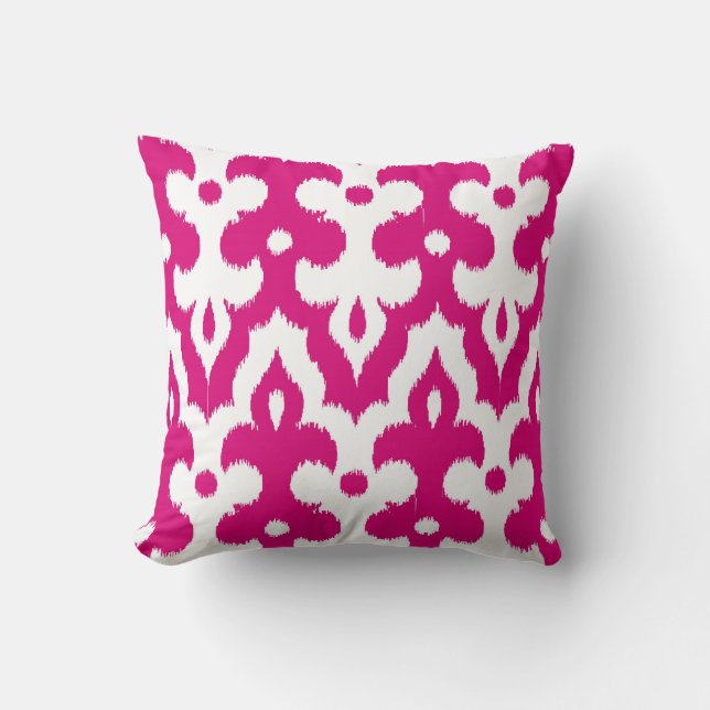 Marockanskt Ikat damastast mönster, Fuchsia rosor Kudde (Framsida)