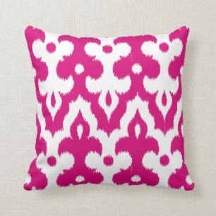 Marockanskt Ikat damastast mönster, Fuchsia rosor Kudde