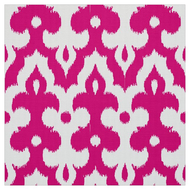 Marockanskt Ikat damastast mönster, Fuchsia rosor Tyg (Provkarta)