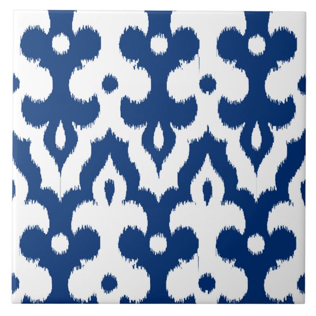 Marockanskt Ikat damastast mönster, koboltblått & Kakelplatta (Framsidan)