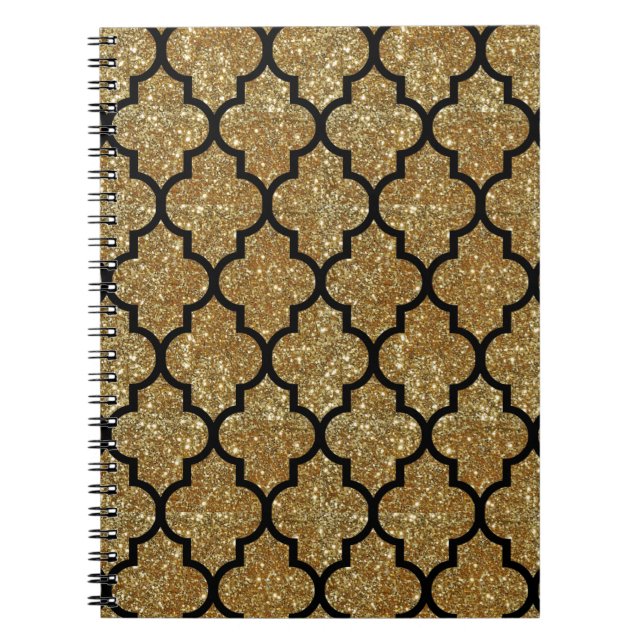 Marockanskt Quatrefoil för guld- glitter mönster Anteckningsbok (Framsidan)