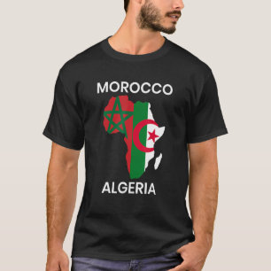 Marocko Algeriet Flagga med Afrika Karta T Shirt