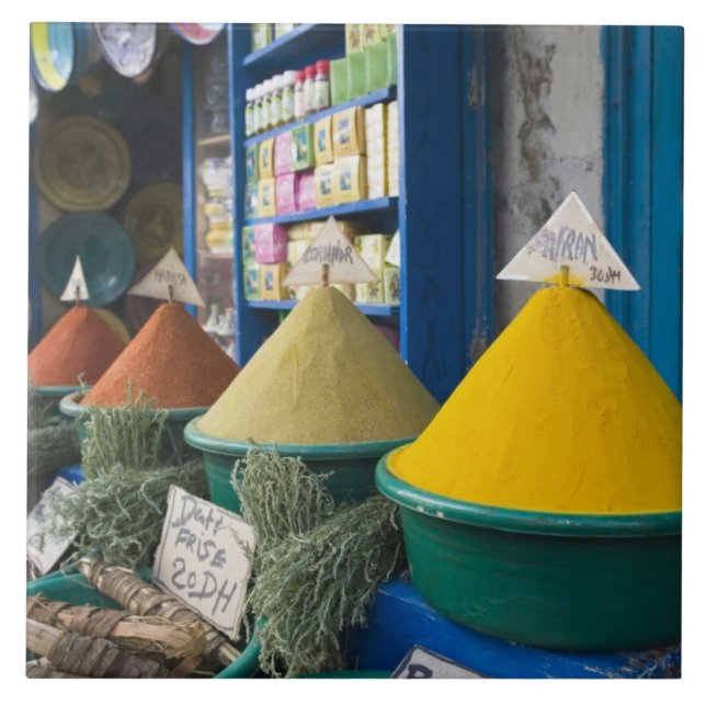 MAROCKO, Atlantkusten, ESSAOUIRA: Kryddmarknad Kakelplatta (Framsidan)