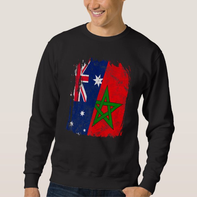 Marocko Australien Flagga Lång Ärmad Tröja (Framsida)