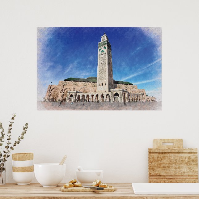 Marocko Casablanca Mosque Hassan 2 Islamic Poster (Kök)